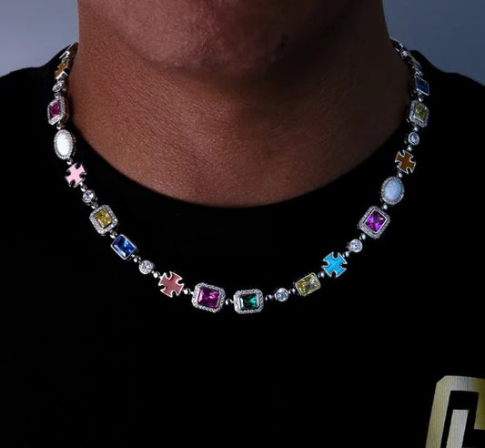 Gold-Plated Hip-Hop Gemstone Necklace – Bold Statement Chain
