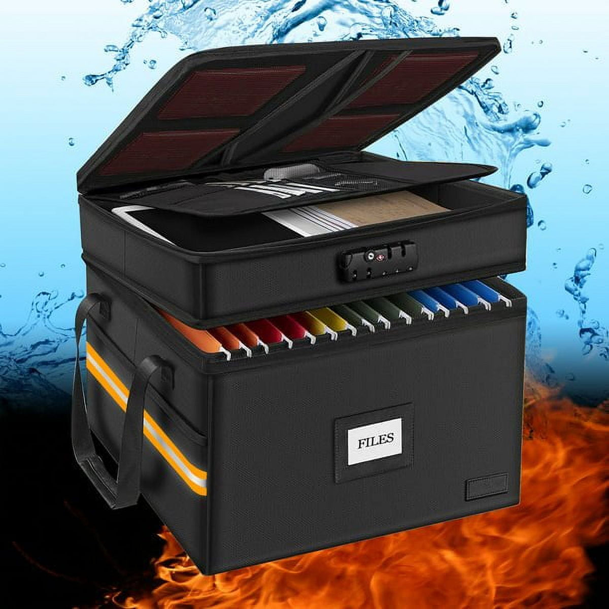 Fireproof Document Organizer with Lock – 2-Layer Portable File Storage Box