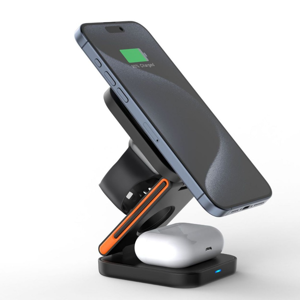 3-in-1 Folding Wireless Charger – Charge Phone, Watch & Earbuds Together