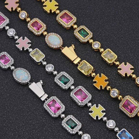 Gold-Plated Hip-Hop Gemstone Necklace – Bold Statement Chain