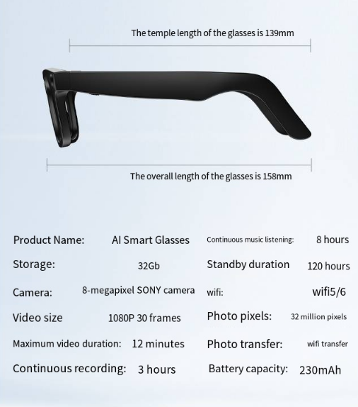 AI Camera Smart Glasses – Wearable Tech for Hands-Free Photos & Video