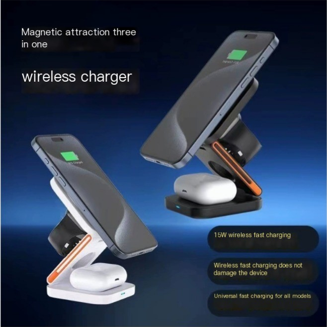 3-in-1 Folding Wireless Charger – Charge Phone, Watch & Earbuds Together