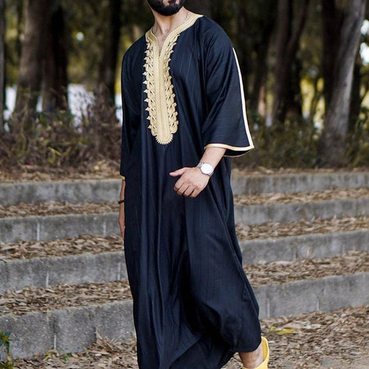 Elegant Men's Black Linen Robe – Lightweight Loungewear for Home & Spa