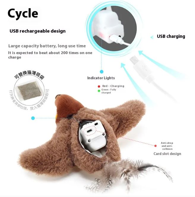 Flapping Bird Cat Toy – Interactive Moving Feather Toy for Cats
