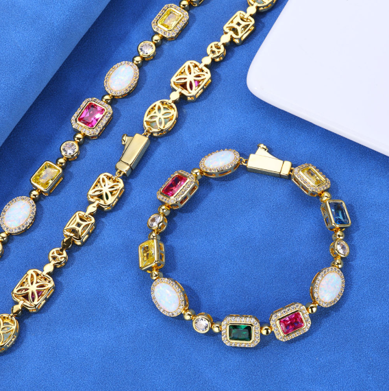 Gold-Plated Hip-Hop Gemstone Necklace – Bold Statement Chain