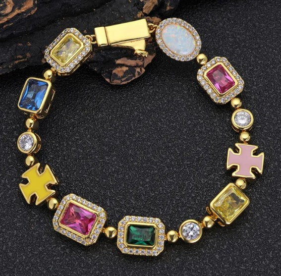 Gold-Plated Hip-Hop Gemstone Necklace – Bold Statement Chain